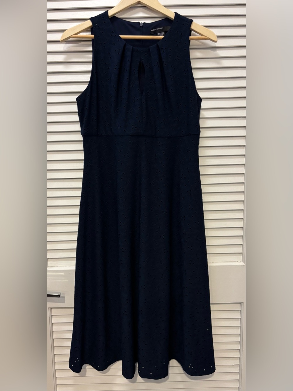 Maggy London Navy Eyelet Sleeveless Midi Dress 4